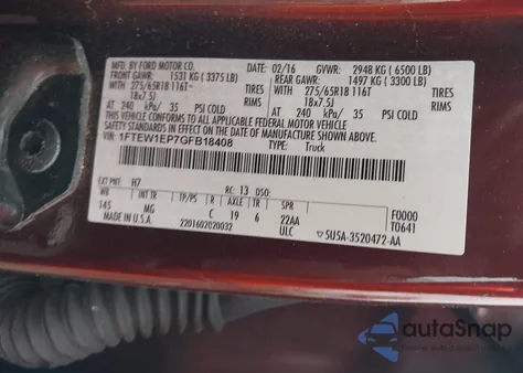 2016 Ford F-150 Xlt z USA, uszkodzony, nr VIN 1FTEW1EP7GFB18408